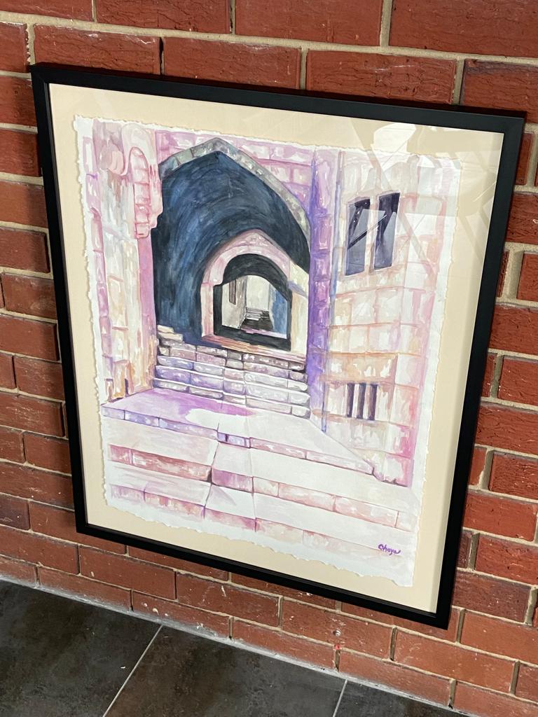 <h9> Purple Archway Watercolor<br> 34x28 Framed <br>  $975 </h9>